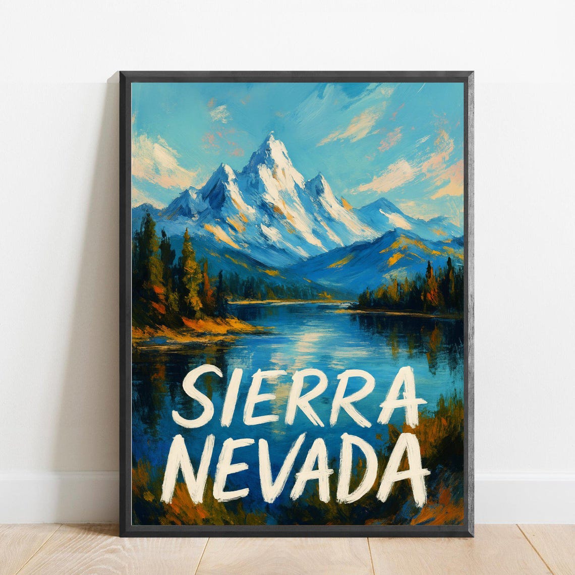 Sierra Nevada Snowcapped Peaks Blue Alpine Lake Travel Poster