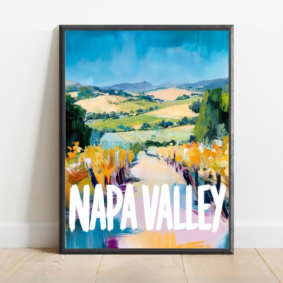 Sunny Napa Valley Vineyard Rolling Hills Colorful Travel Poster