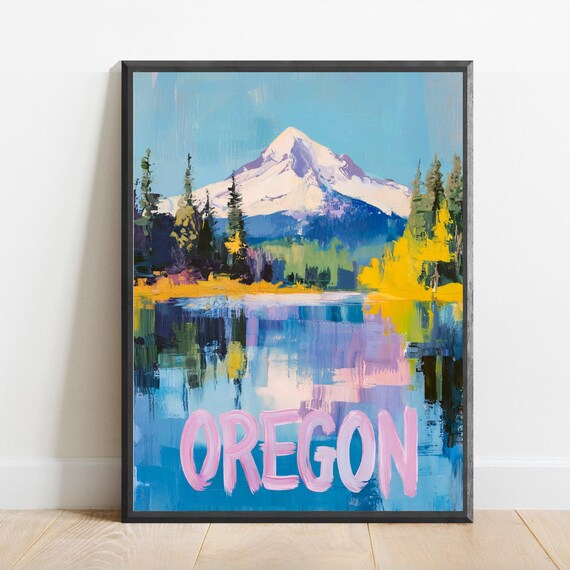 Oregon Mount Hood Abstract Mountain Lake Reflection Travel Poster