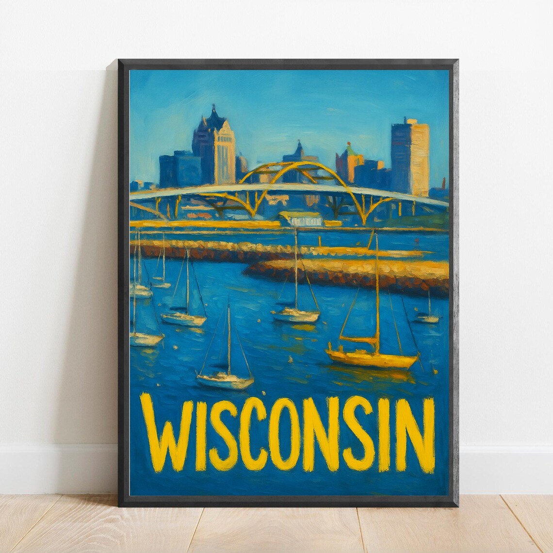 Wisconsin Milwaukee Harbor Sailboats Impressionist Travel Poster