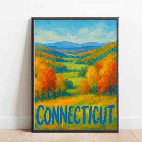 Connecticut Autumn Fall Foliage New England Impressionist Travel Poster