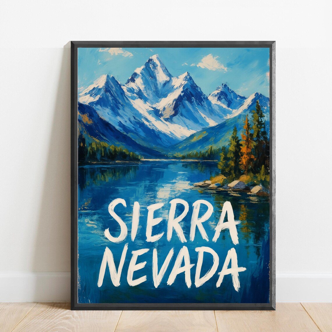 Sierra Nevada Blue Alpine Lake Mountain Painting Travel Poster