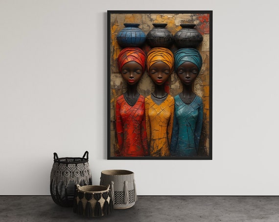 Vibrant Tribal Women Canvas African Art Wall Print Colorful Cultural Decor Ethnic Portrait Ready To Hang Bold