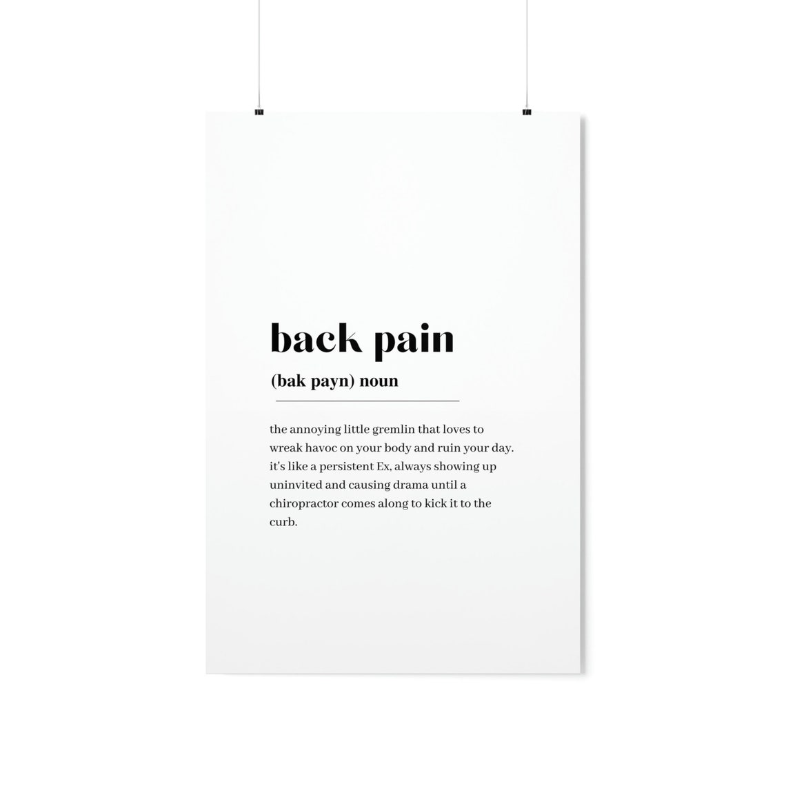 Back Pain Funny Gremlin Definition Chiropractic Dictionary Poster