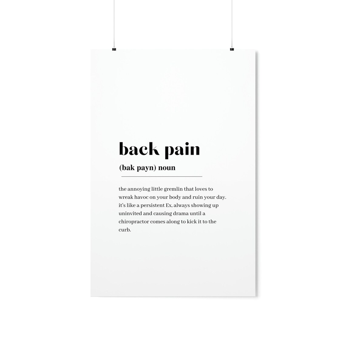 Chiropractor Back Pain Definition Print Wall Art Quote Minimalist Home Dictionary