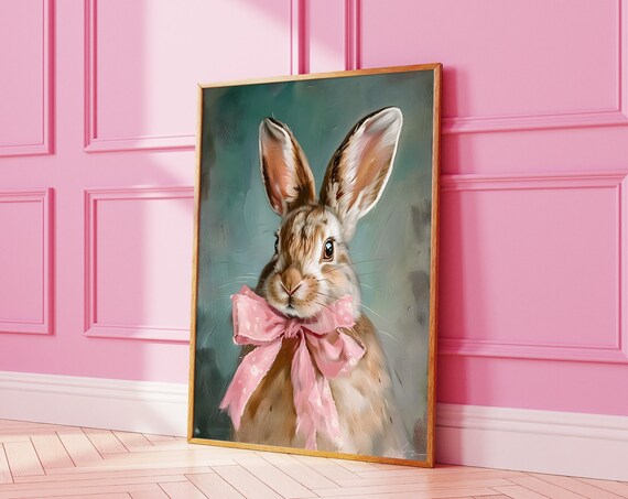 Easter Bunny Rabbit With Pink Bow, Grandmillennial