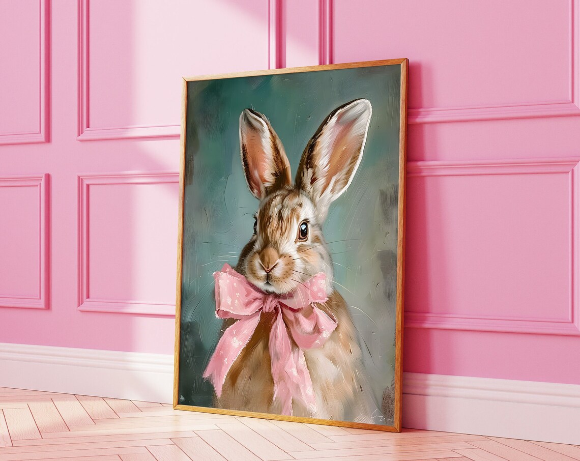 Easter Bunny Rabbit With Pink Bow, Grandmillennial