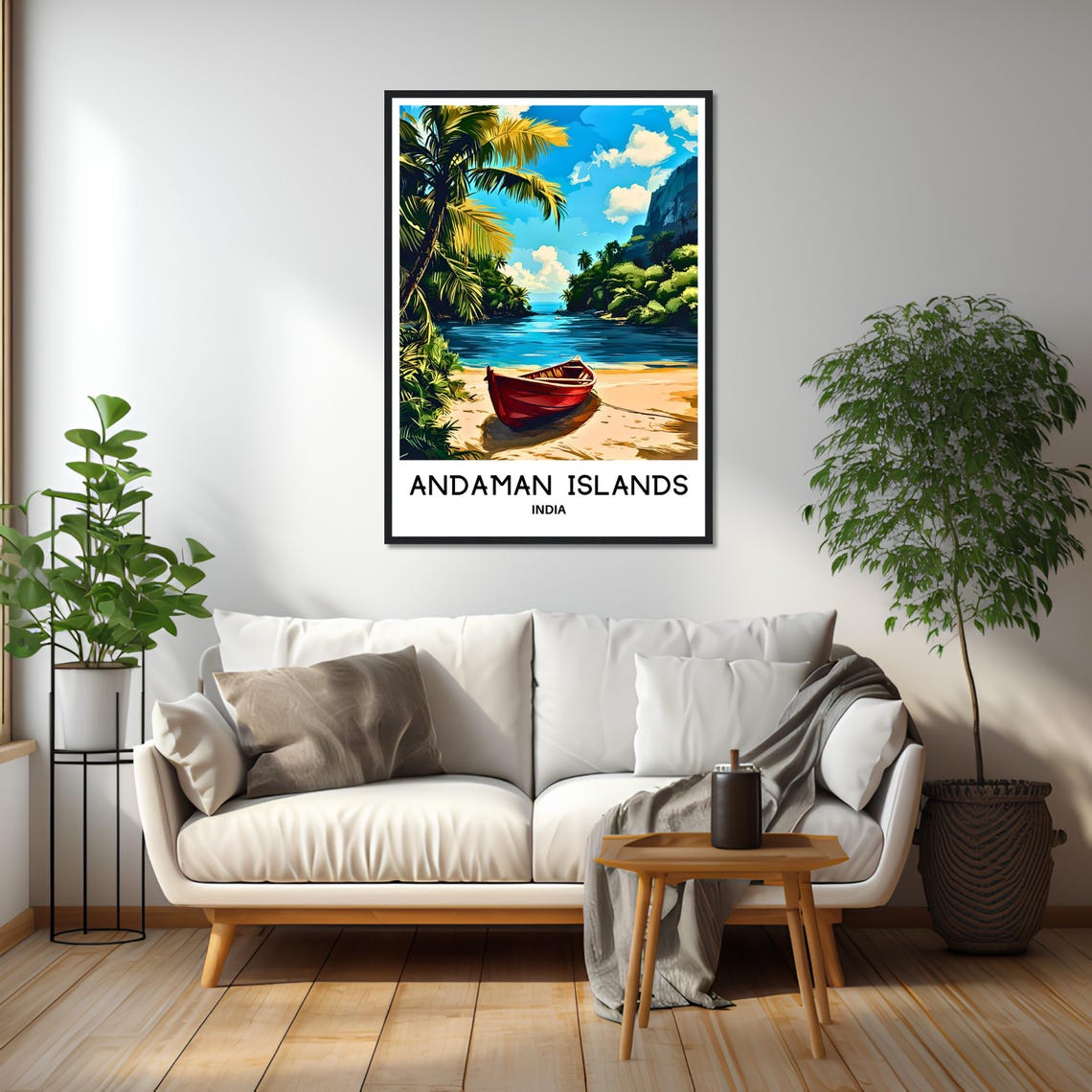 Andaman Islands India Tropical Beach Boat Illustrated Travel Poster - Image 2