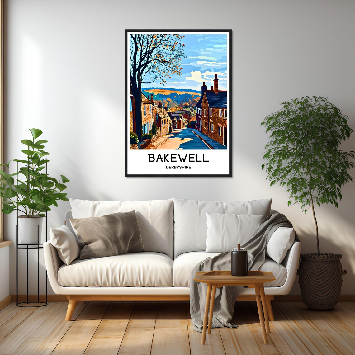 Autumn Bakewell Derbyshire Village Street Golden Trees Poster - Image 2
