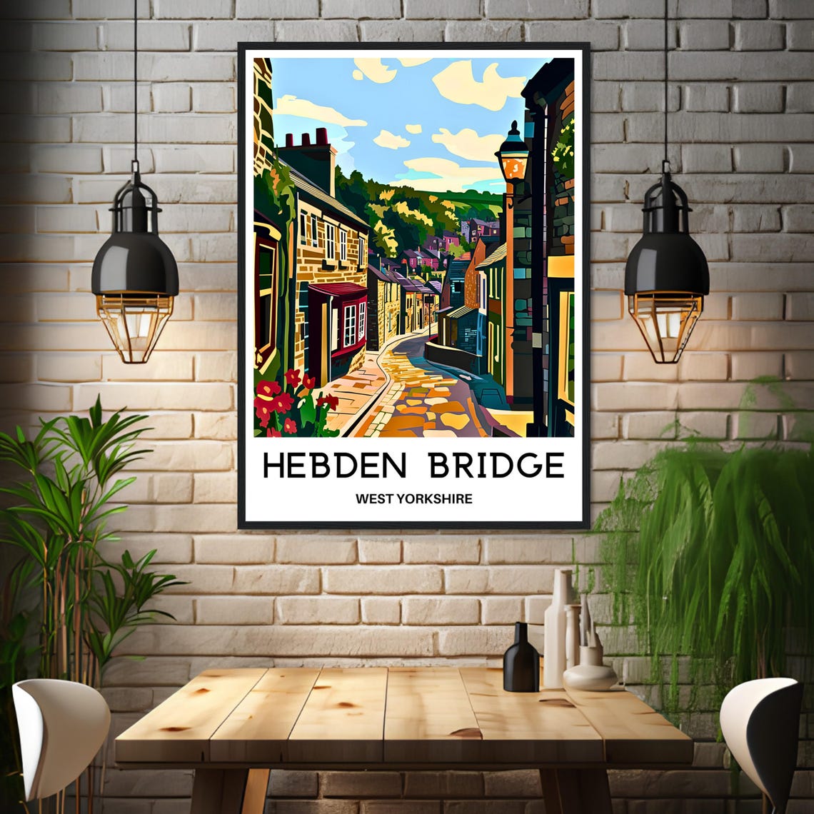 Hebden Bridge Cobblestone Street West Yorkshire Travel Poster - Image 3
