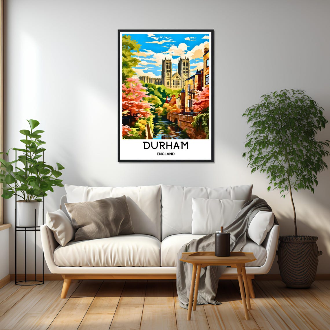 Durham Cathedral Riverside Blossom Trees England Travel Poster - Image 2