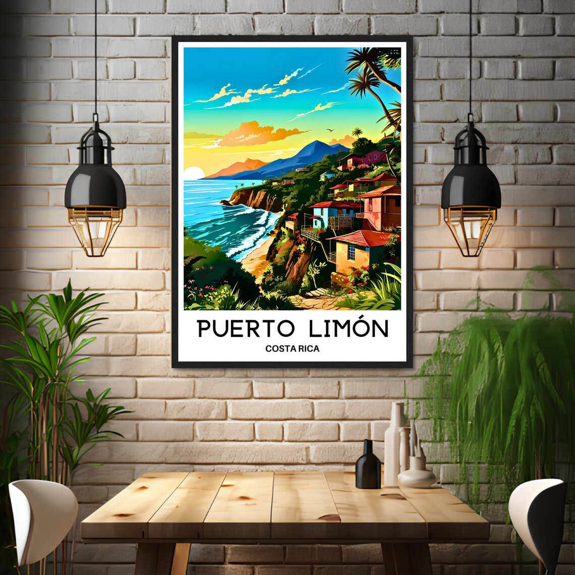 Puerto Limon Costa Rica Vintage Travel Coastal Village Poster - Image 3