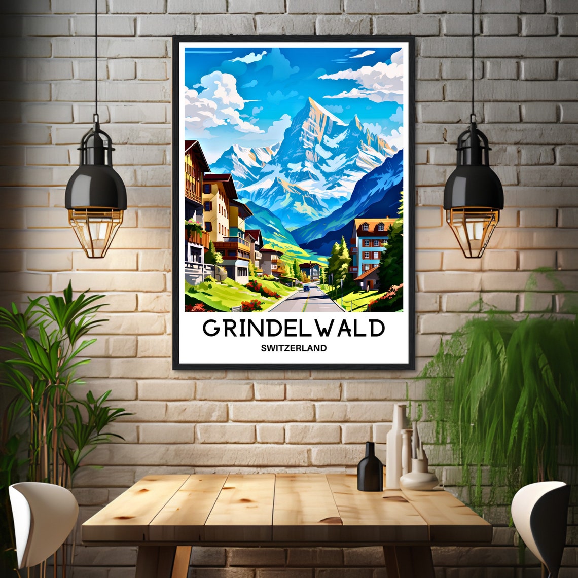 Grindelwald Switzerland Eiger Village Charming Street Travel Poster - Image 3