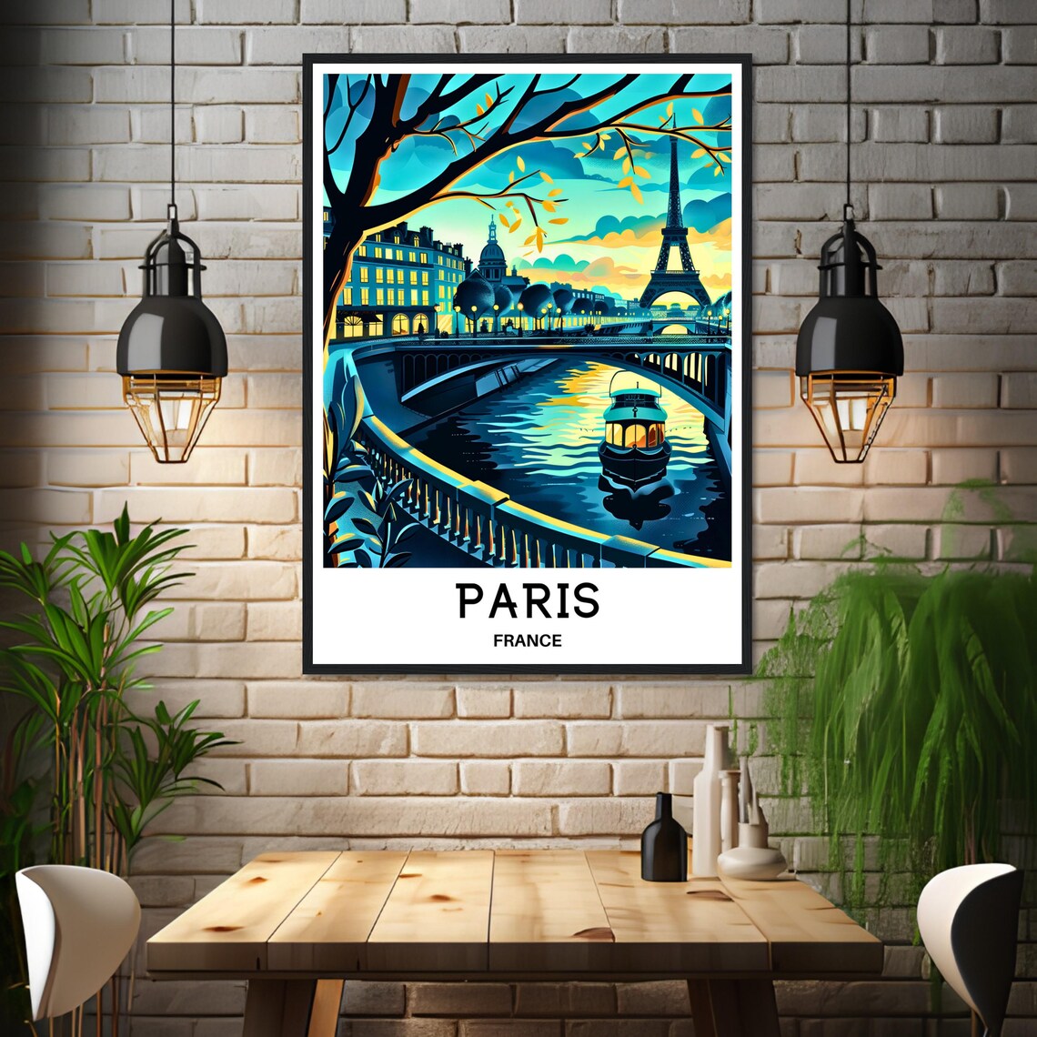 Eiffel Tower at Dusk with Seine Boat Cruise Paris France Poster - Image 3