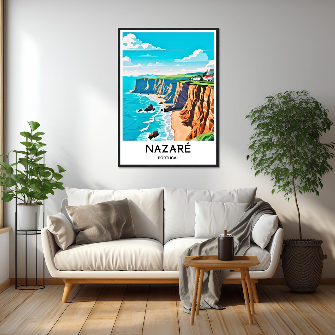 Nazare Travel Print Nazare Poster Portuguese Art Print Portugal Lover Gift Wall Hanging Home Office Desk Decor Nazare Town Illustration - Image 2