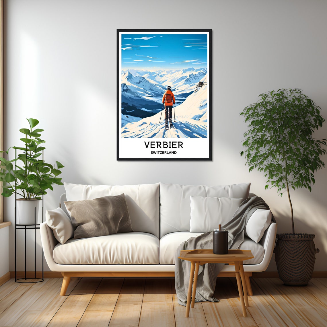 Verbier Switzerland Alpine Skier Overlooking Snowy Peaks Travel Poster - Image 2