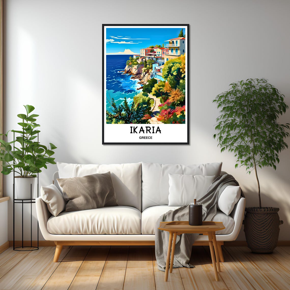 Ikaria Cliffside Village Path Winding Down to the Aegean Sea Poster - Image 2