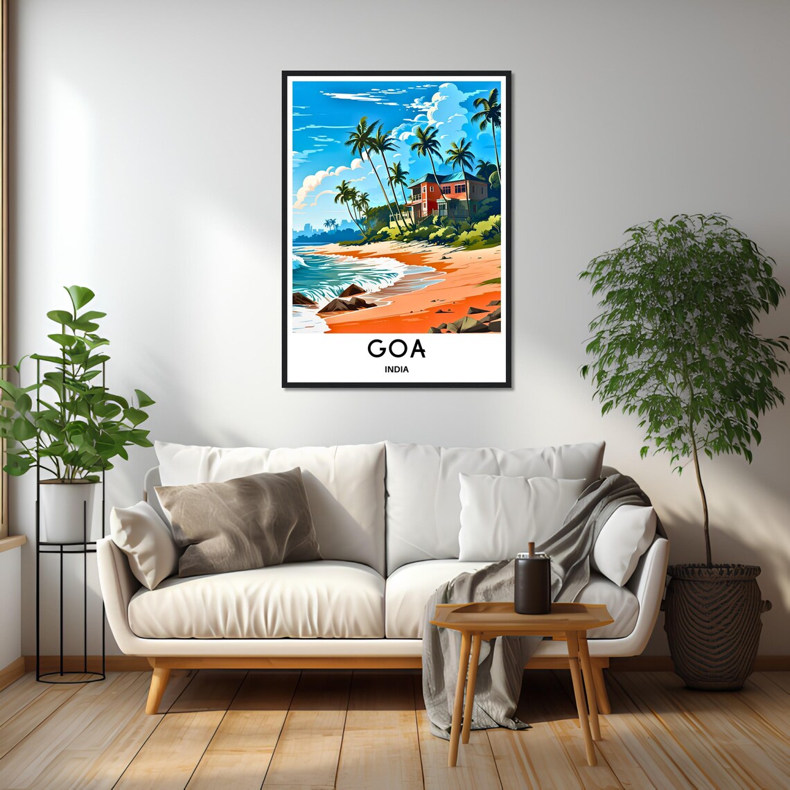 Goa India Tropical Palm Beach With Coral Villa Sunset Poster - Image 2