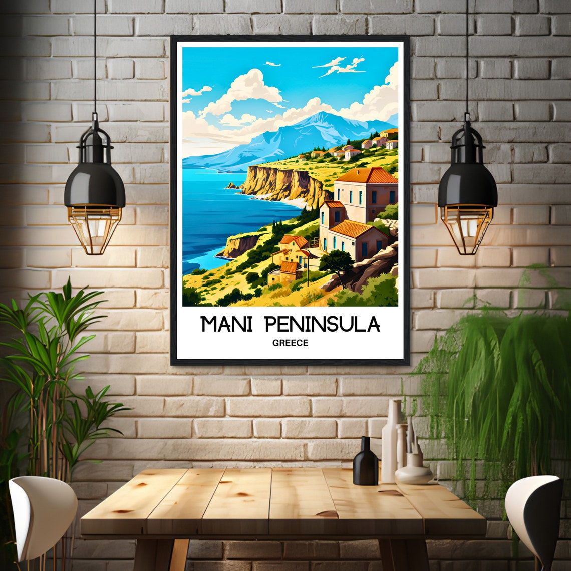 Mani Peninsula Greece Cliffs and Coastal Village Scene Poster - Image 3