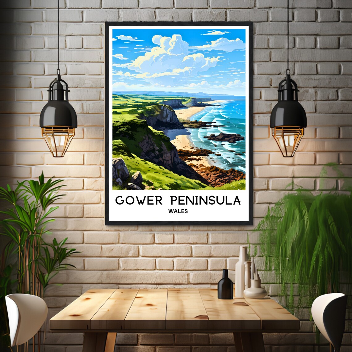Gower Peninsula Coastal Cliffs Welsh Beach Wales Travel Poster - Image 3