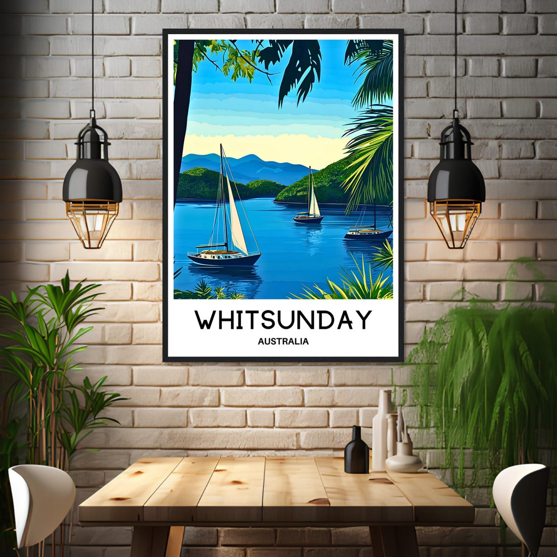 Whitsunday Islands Australia Sailboat Bay Vintage Travel Poster - Image 3