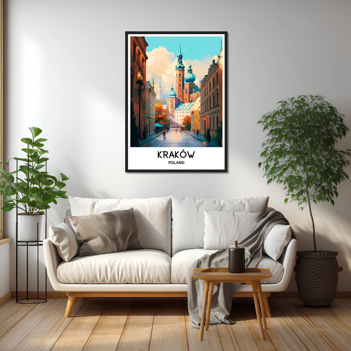 Krakow Poland Old Town Street Twin Church Towers Travel Poster - Image 2
