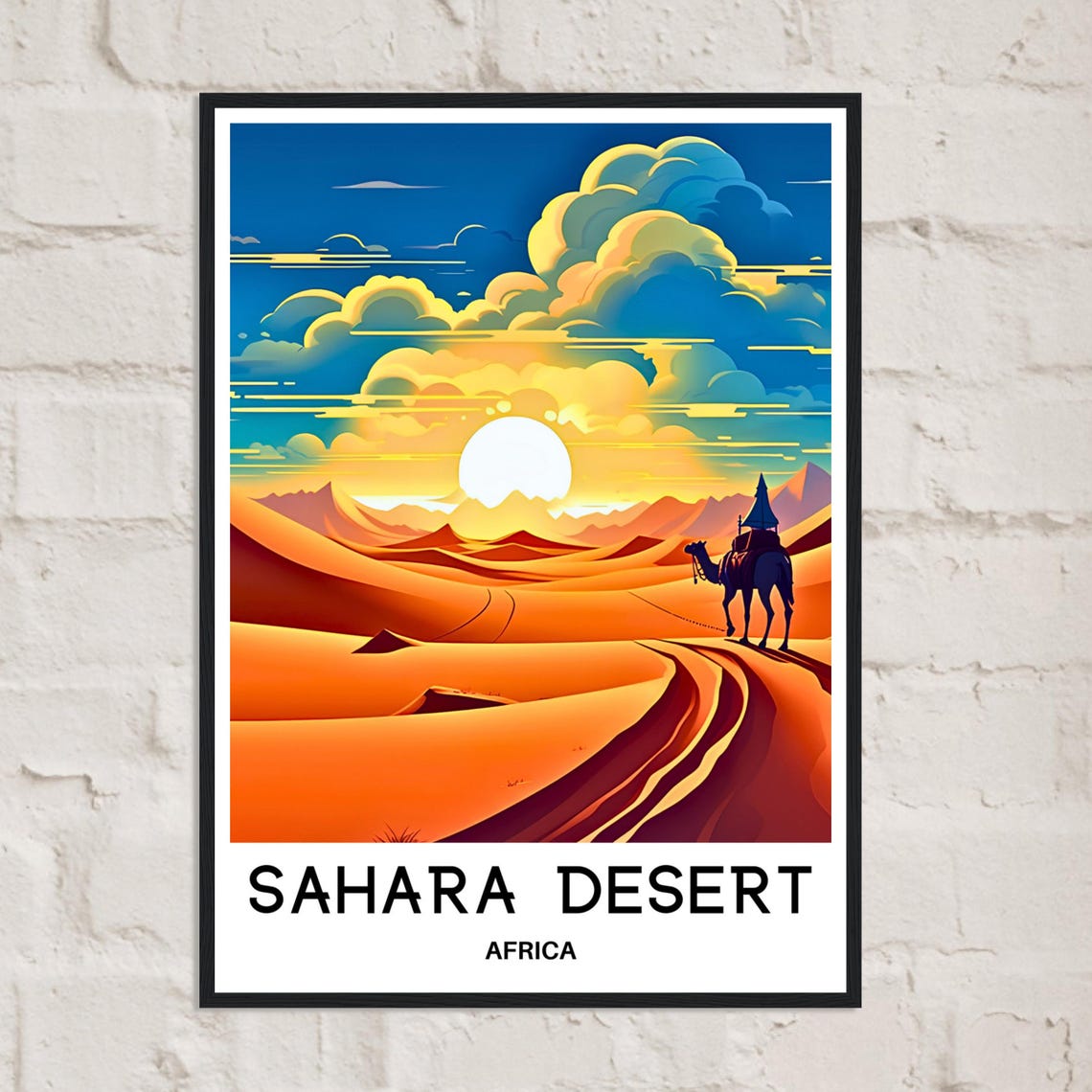 Golden Sahara Desert Africa Camel Rider Sunset Dunes Travel Poster - Image 2