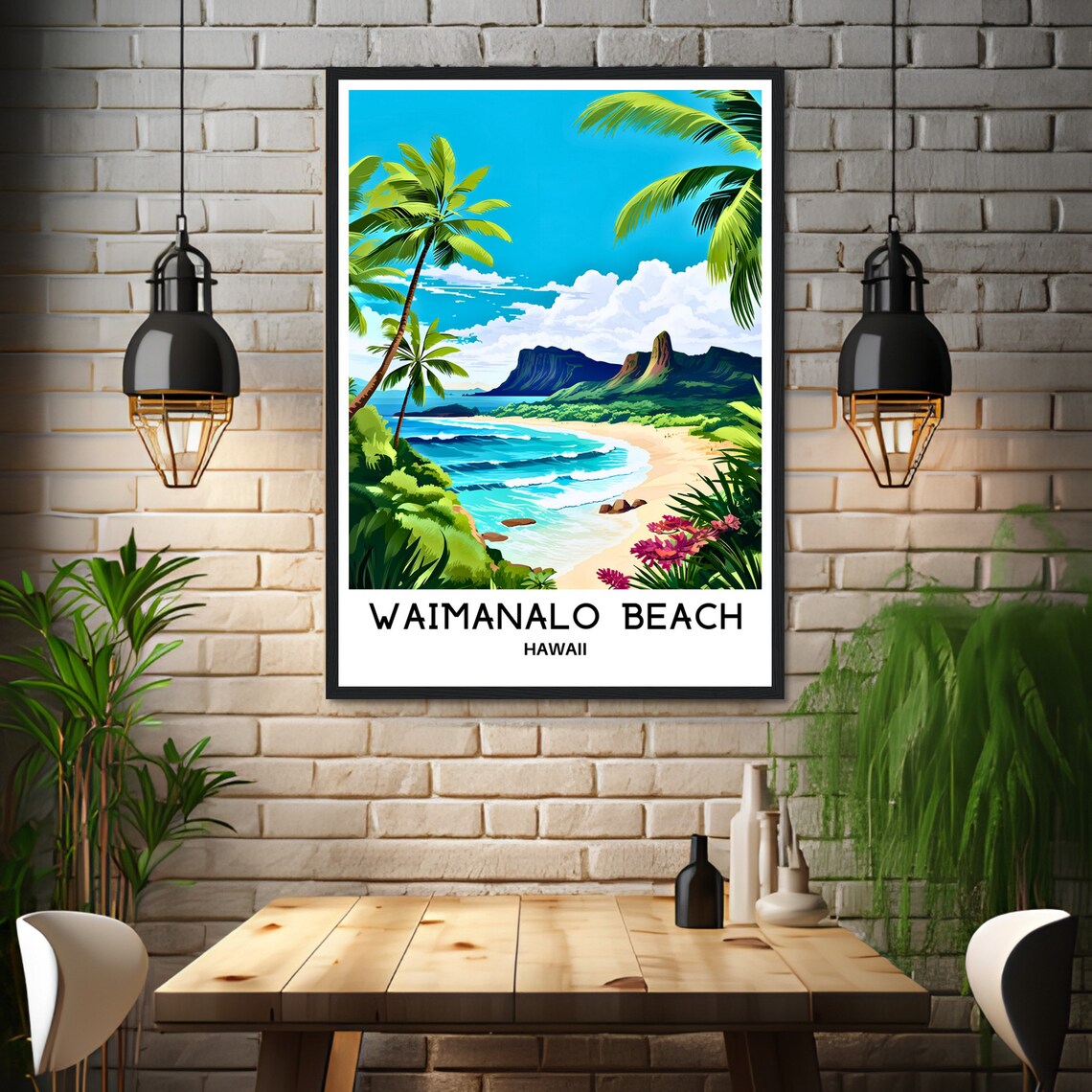 Waimanalo Beach Palm Trees Turquoise Surf Oahu Hawaii Travel Poster - Image 3