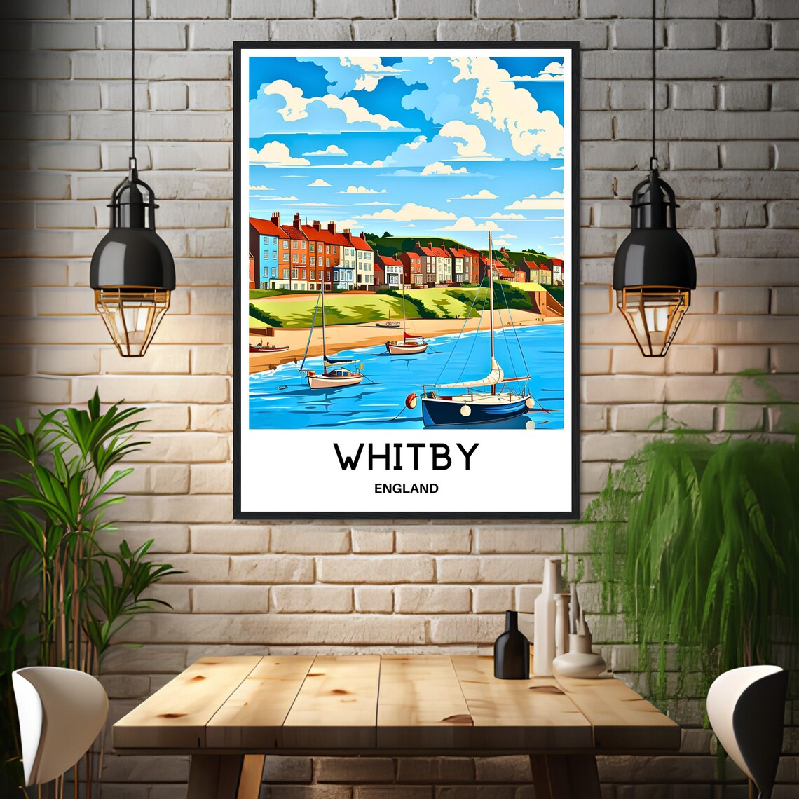Whitby England Seaside Harbor Sailboats Beach Coast Travel Poster - Image 3