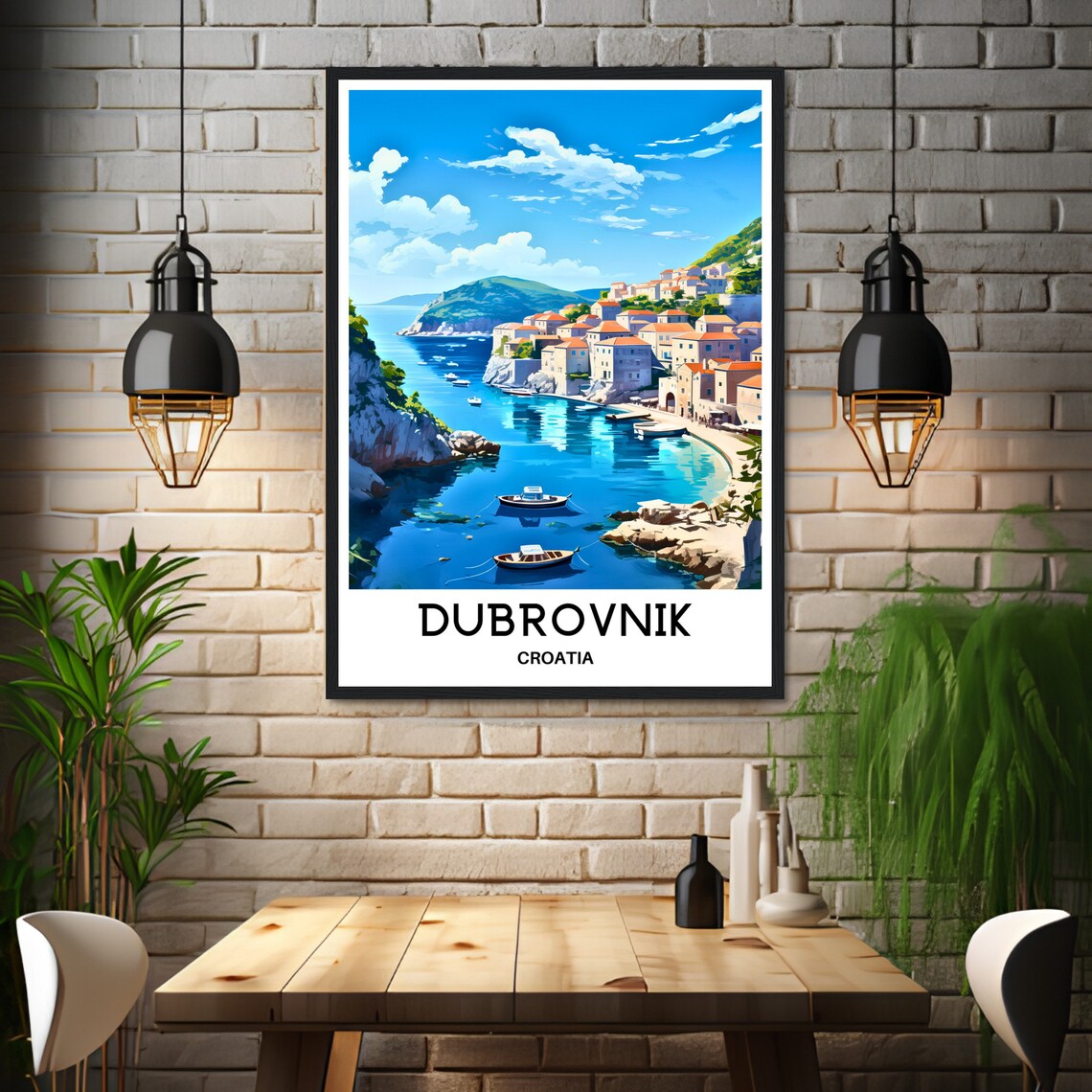 Dubrovnik Old Town Harbor Boats Croatia Coast Adriatic Travel Poster - Image 3