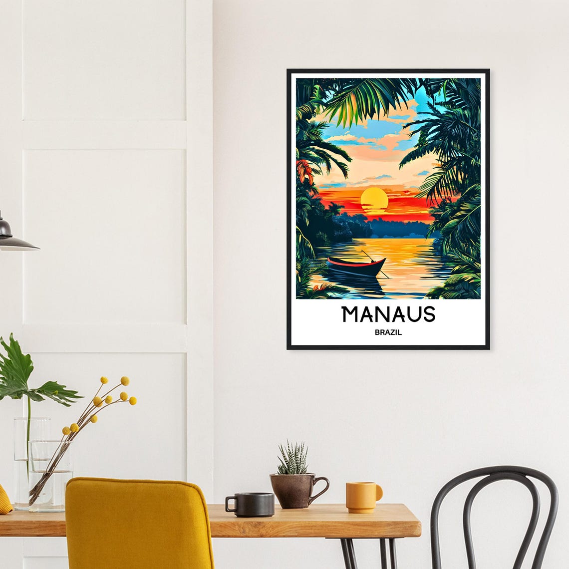 Manaus Brazil Amazon River Sunset Canoe Jungle Travel Poster - Image 3