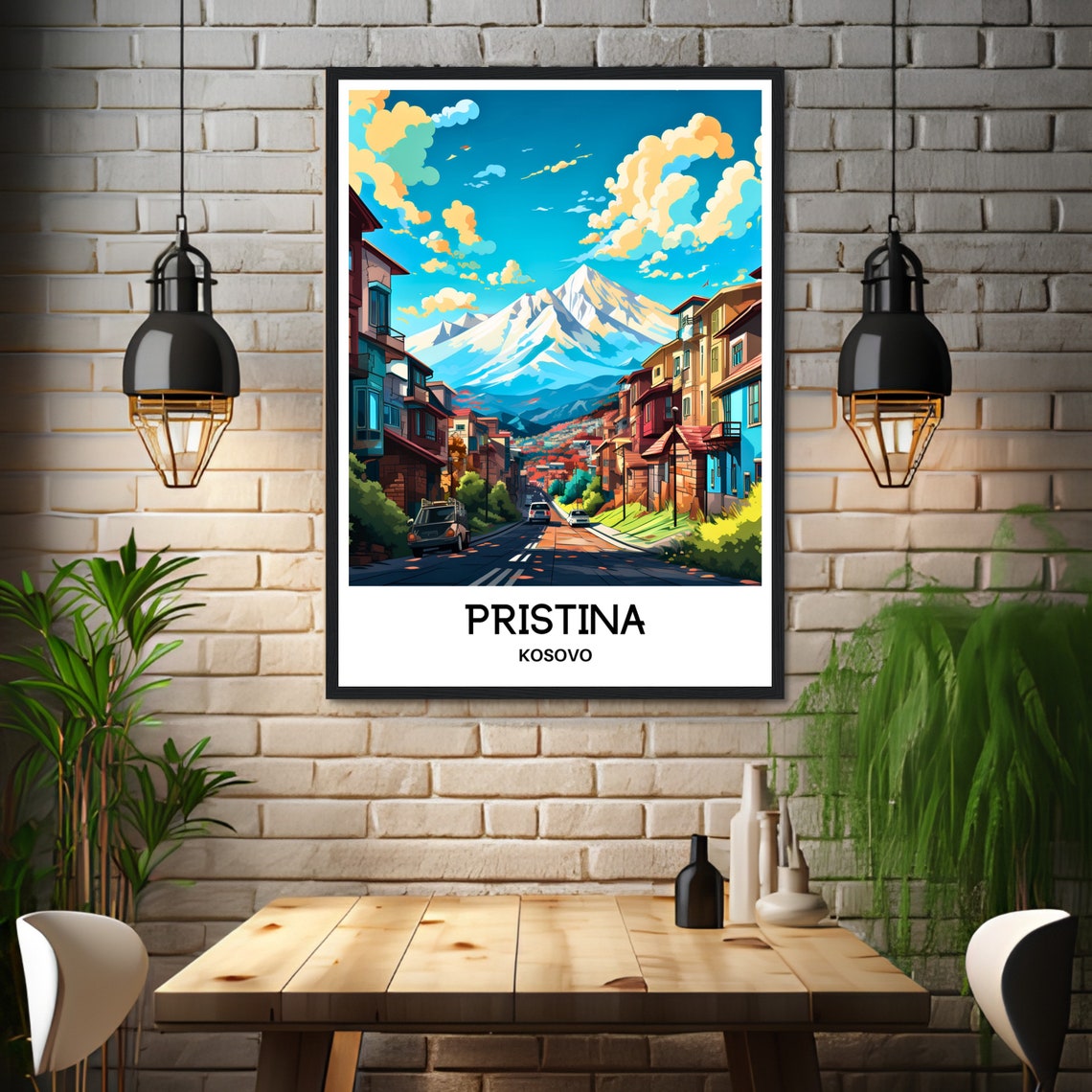 Pristina Kosovo City Street With Snowy Mountain Backdrop Poster - Image 3