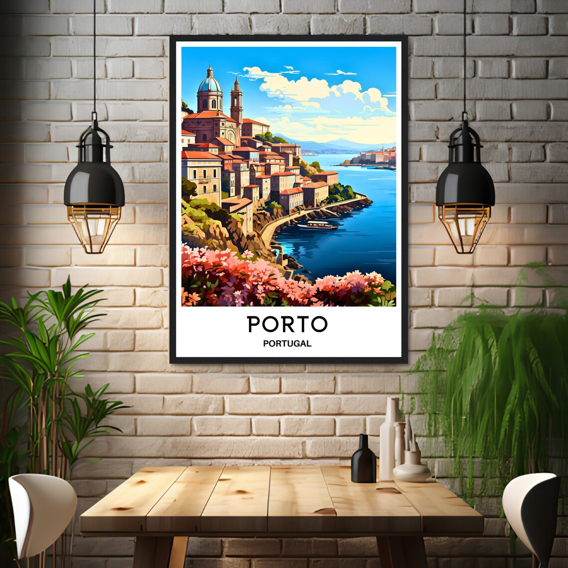 Porto Riverside Domed Church Pink Flowers Portugal Travel Poster - Image 3