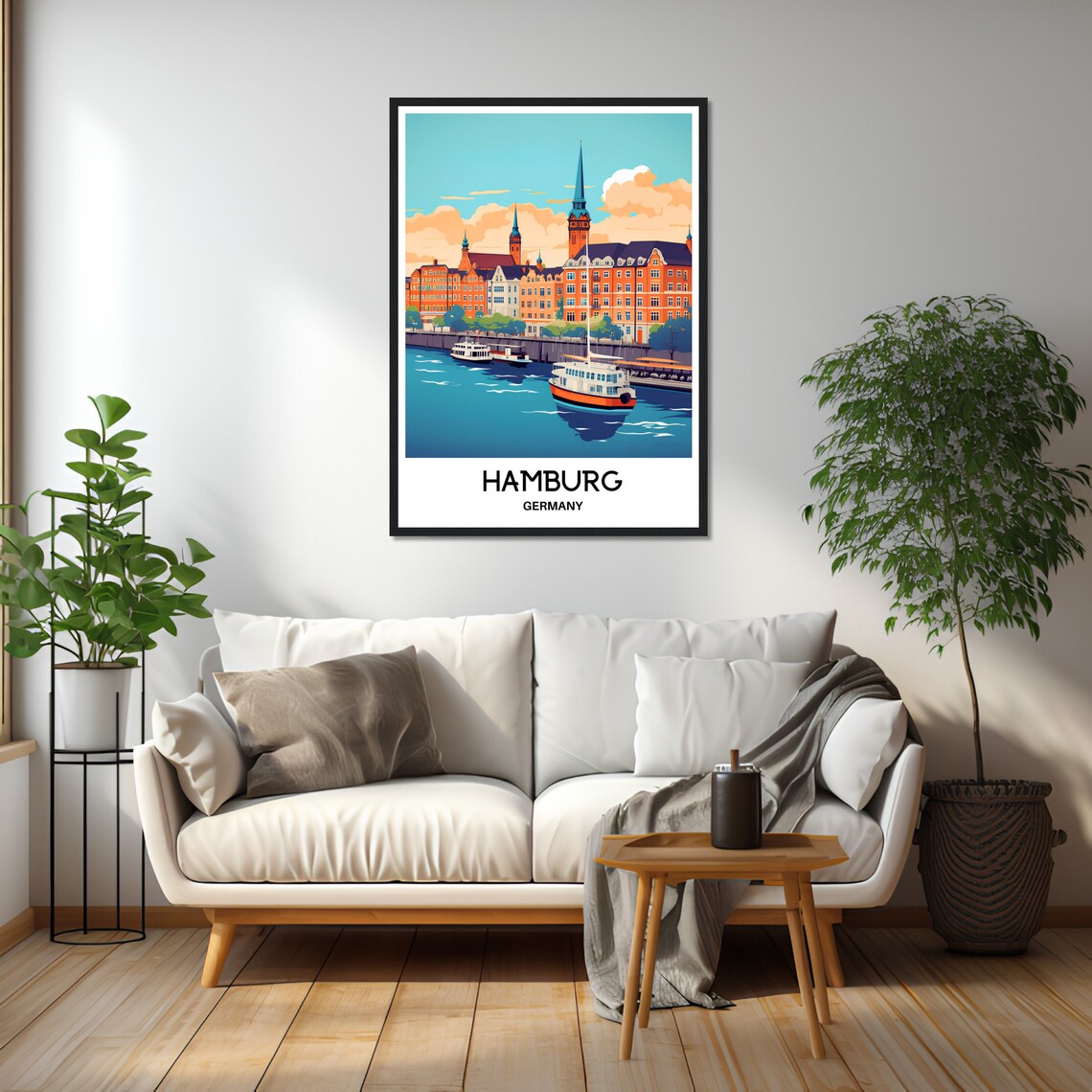 Beautiful Hamburg Harbor Boats Germany Vintage Travel Poster - Image 2