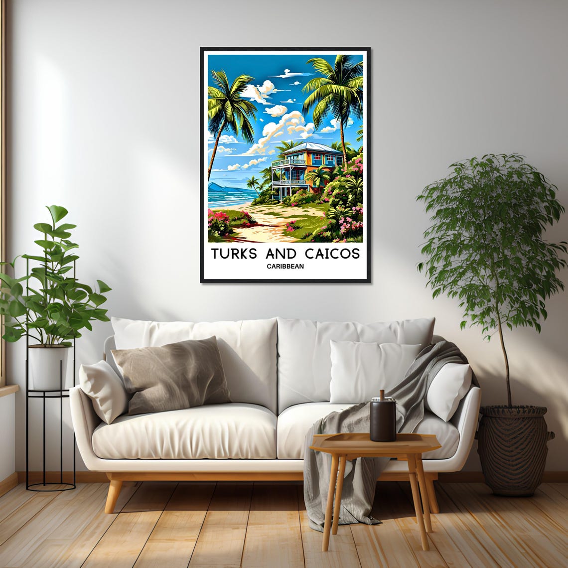 Turks and Caicos Caribbean Beach House Palm Trees Tropical Poster - Image 2