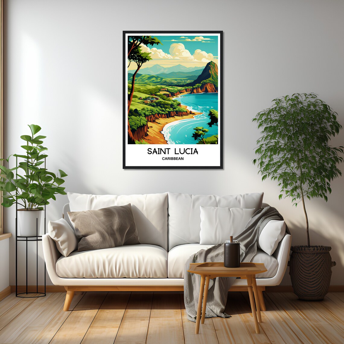 Saint Lucia Caribbean Green Hills Beach Cove Island Travel Poster - Image 2