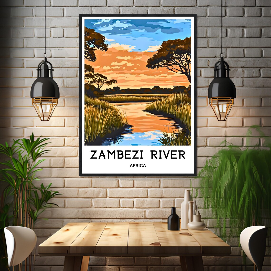 Zambezi River African Sunset Savanna Landscape Travel Poster - Image 3