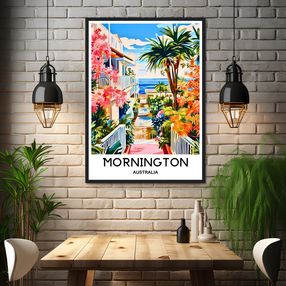 Mornington Beach Stairs Bougainvillea Australia Travel Poster - Image 3