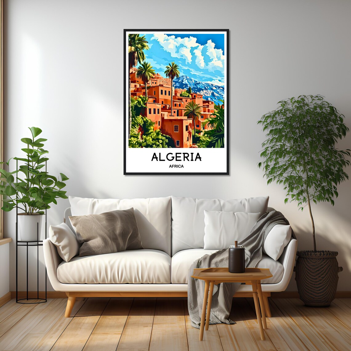 Algeria Africa Orange Village Palm Trees Mountain View Travel Poster - Image 2