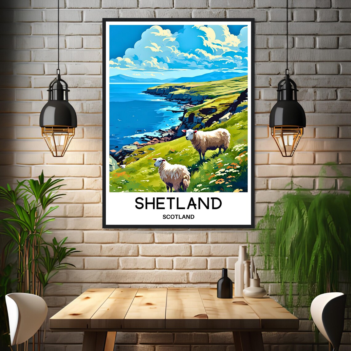 Shetland Scotland Sheep Grazing on the Coastal Cliffs Travel Poster - Image 3