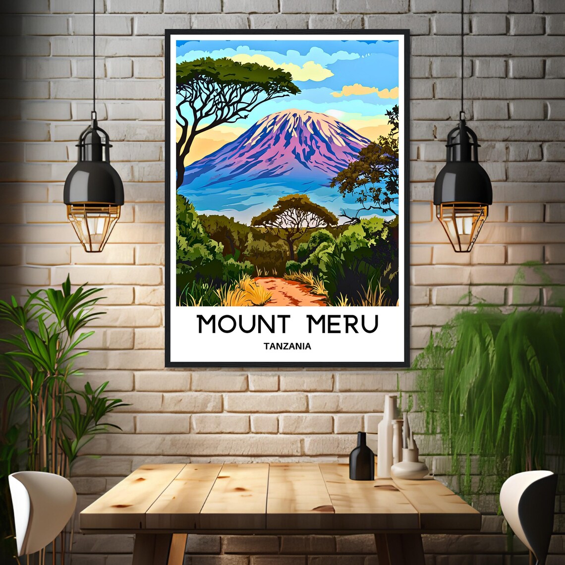 Mount Meru Tanzania Volcano Acacia Trees Africa Travel Poster - Image 3
