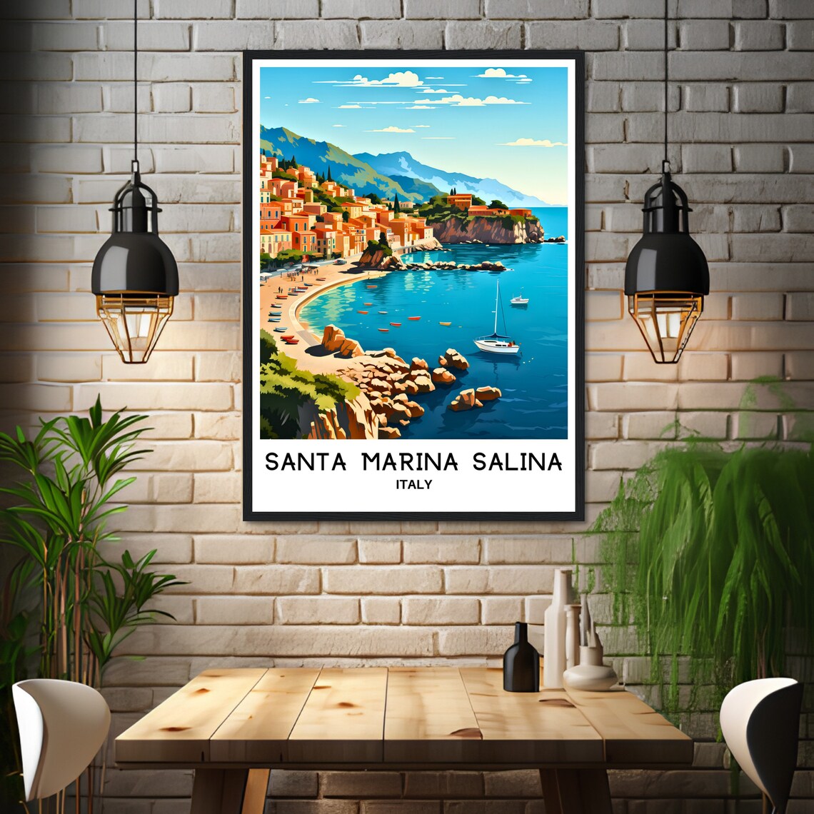 Santa Marina Salina Italy Coastal Town Beach Cove Sicily Travel Poster - Image 3