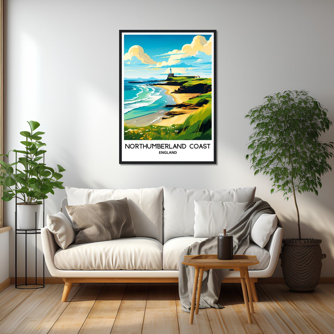 Northumberland Coast Travel Print Northumberland Coast Poster English Art Print England Lover Gift Wall Hanging Northumberland Illustration - Image 2
