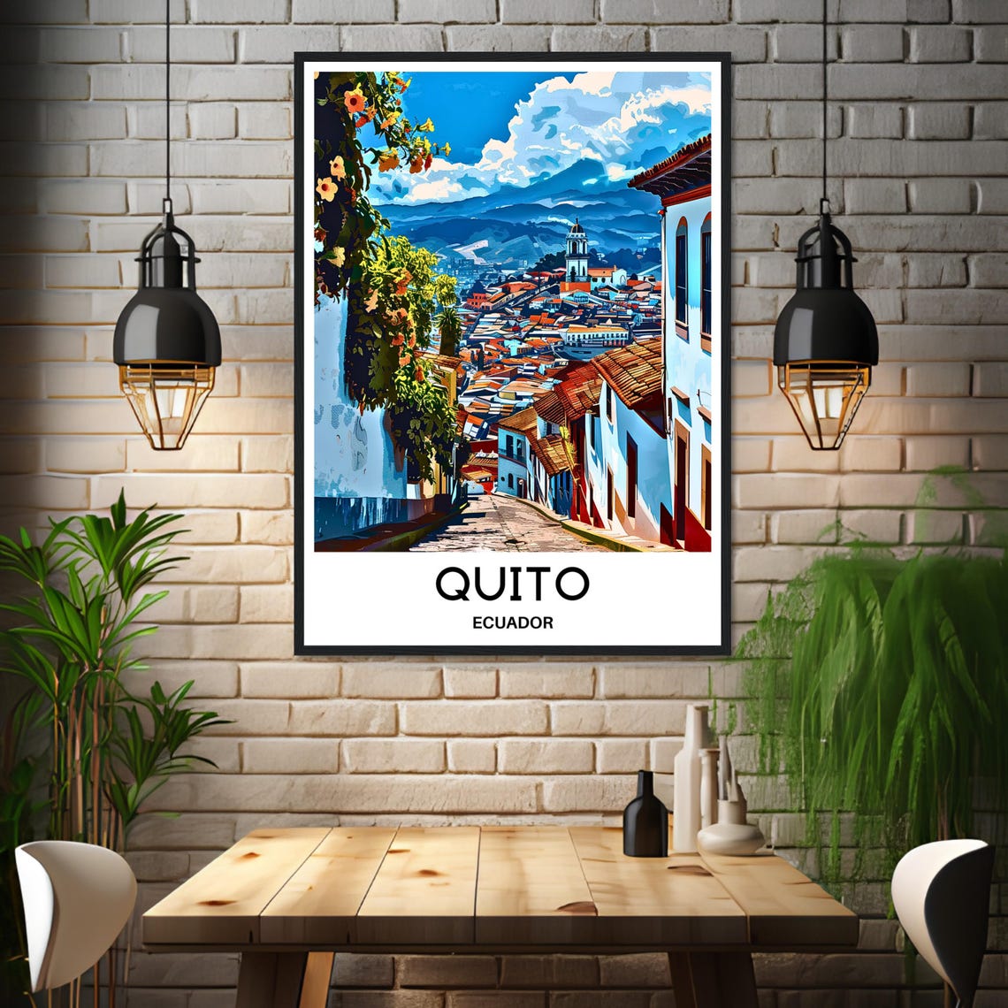 Quito Ecuador Old Town Street Andes Mountains Backdrop Poster - Image 3
