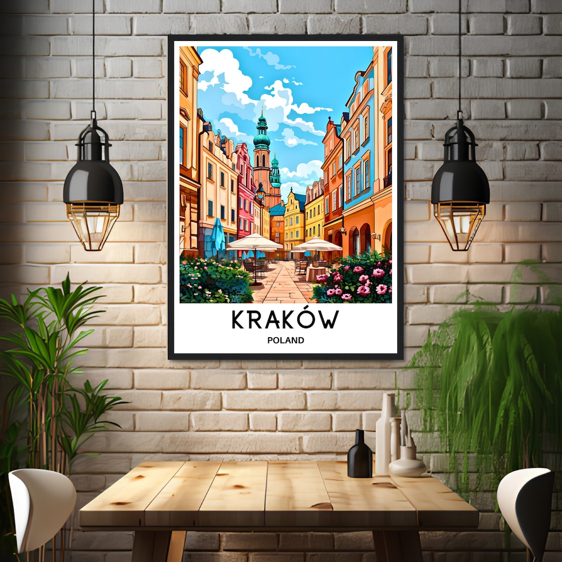 Krakow Poland Old Town Market Square Cafe Umbrellas Spires Poster - Image 3