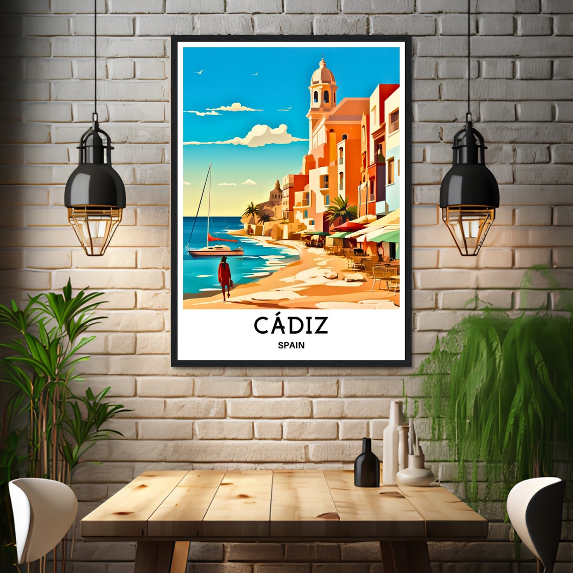 Cadiz Spain Waterfront Sunset Beach Harbor Town Travel Art Poster - Image 3