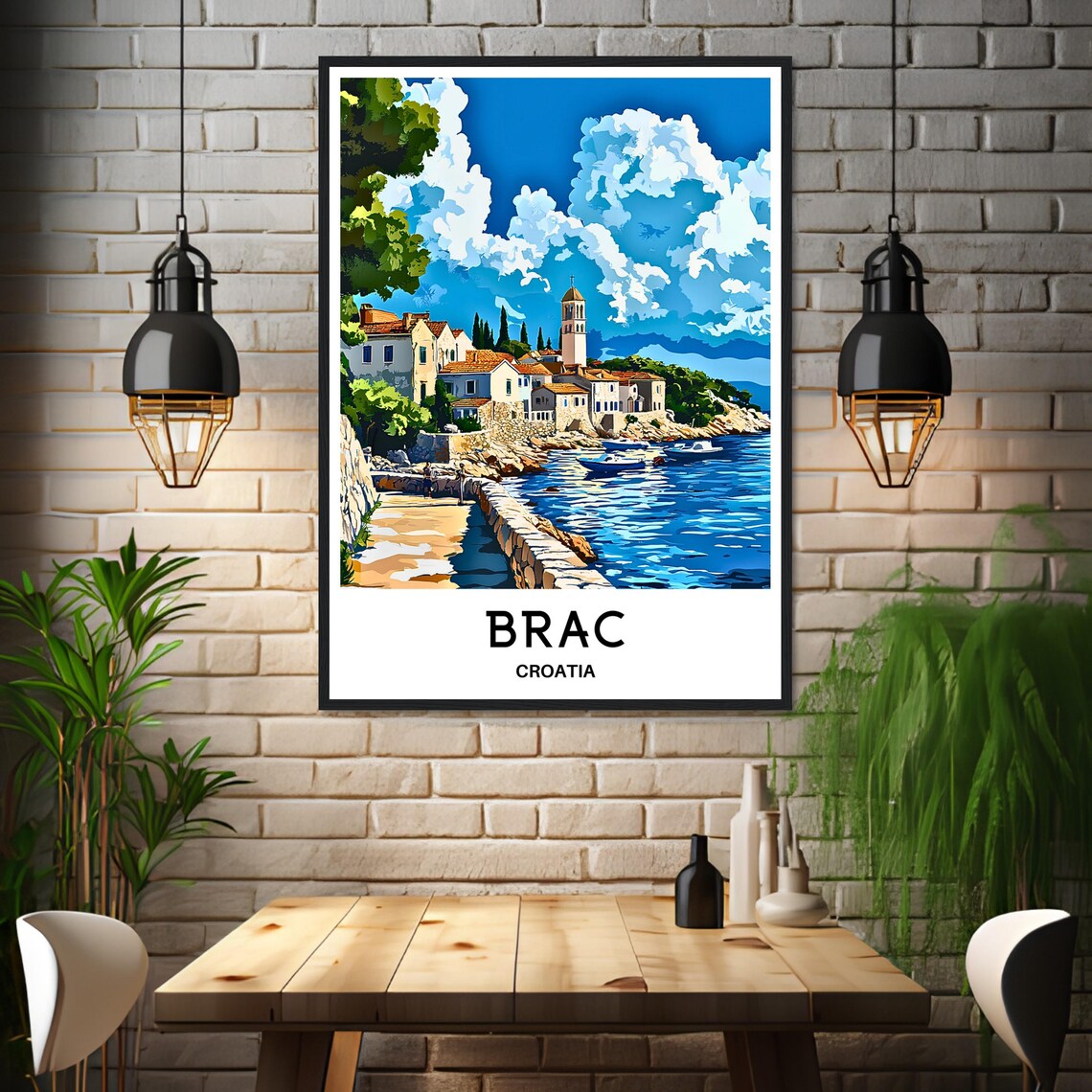 Brac Croatia Coastal Village Poster with Harbor Boats and Church - Image 3