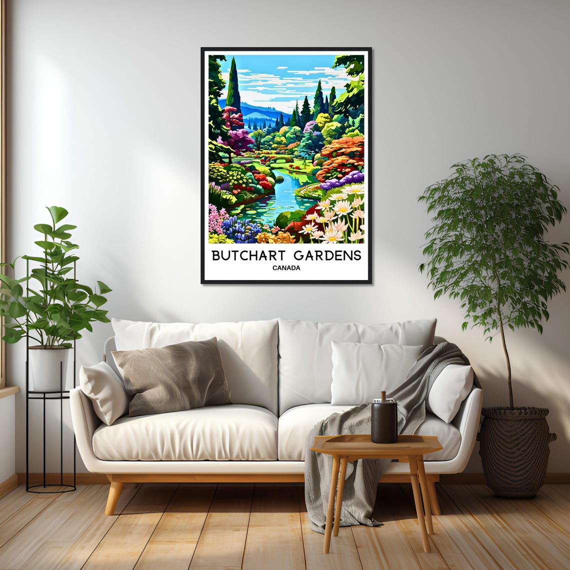 Butchart Gardens Canada Vibrant Flower Beds Beside Pond View Poster - Image 2