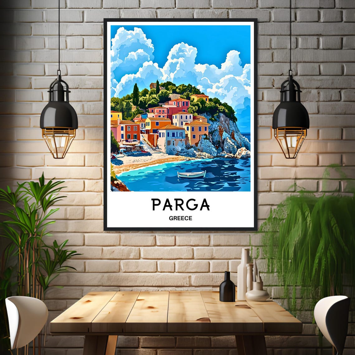 Parga Greece Colorful Cliffside Village Overlooking Beach Poster - Image 3