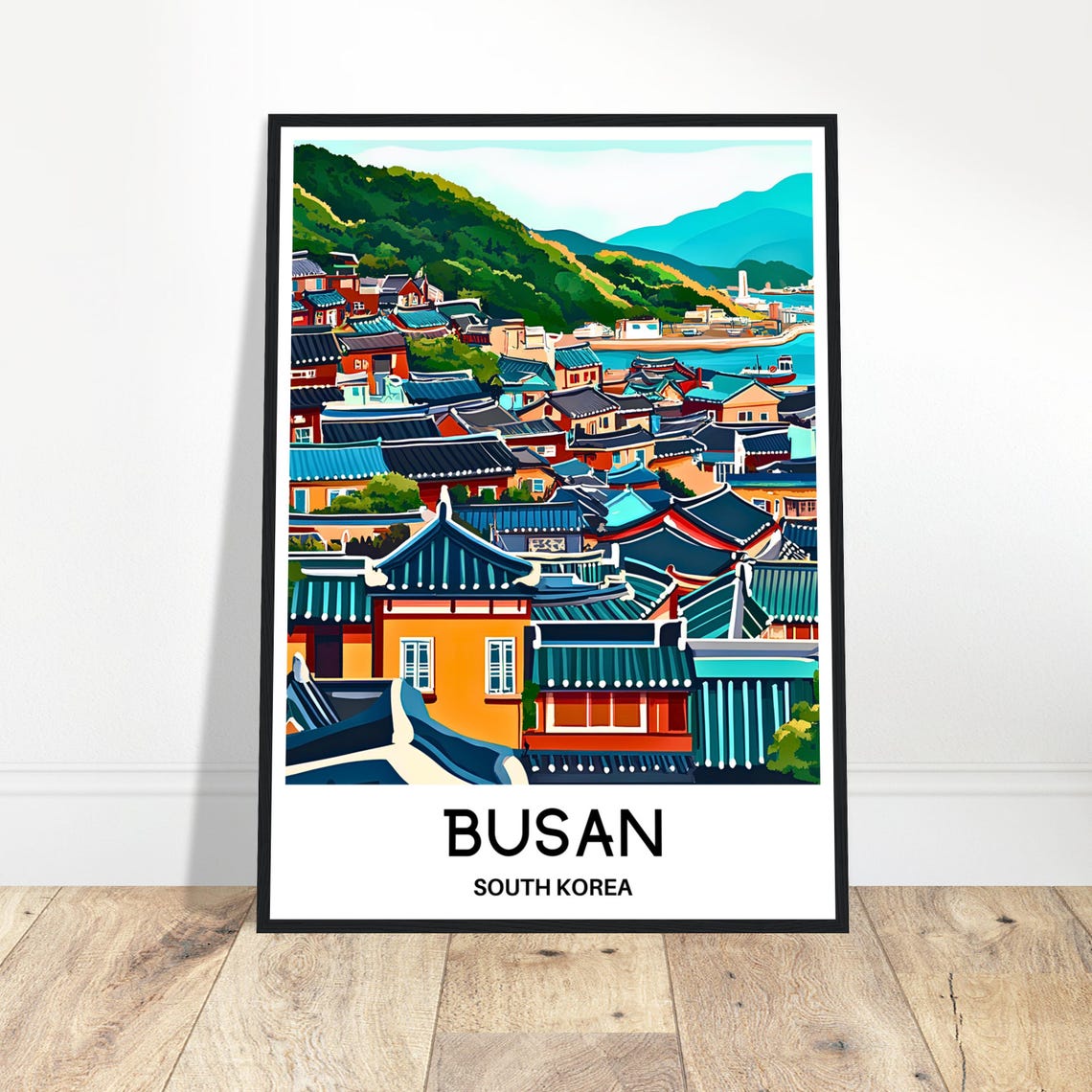 Busan South Korea Colorful Rooftops Harbor City Travel Poster